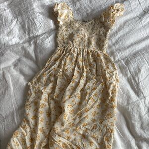 Elegant Floral Midi Dress in Cream and Yellow